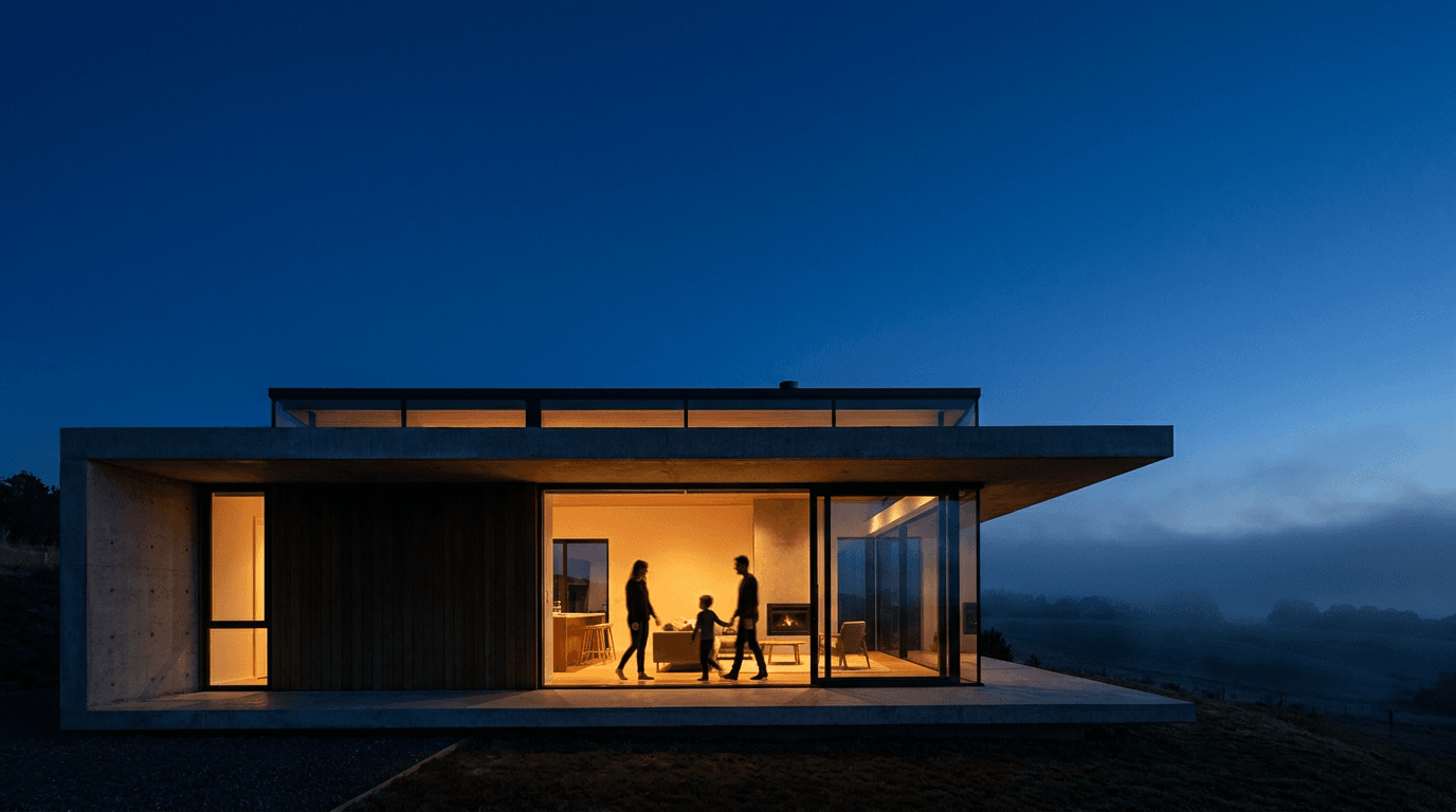 Smart Home in der Dämmerung mit KI-Interface